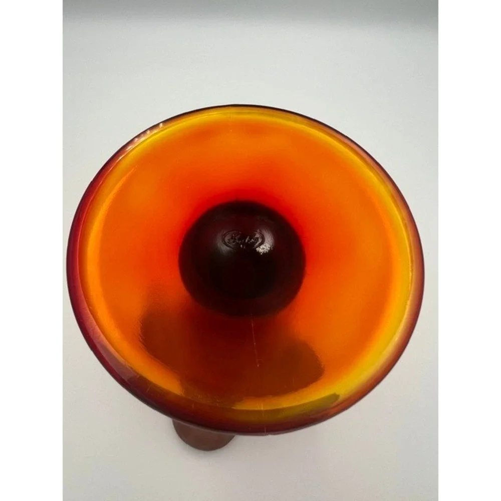 Fenton Art Glass Ruby Amberina Stretch Glass Cloverleaf Ruffled Trumpet Vase 8.5